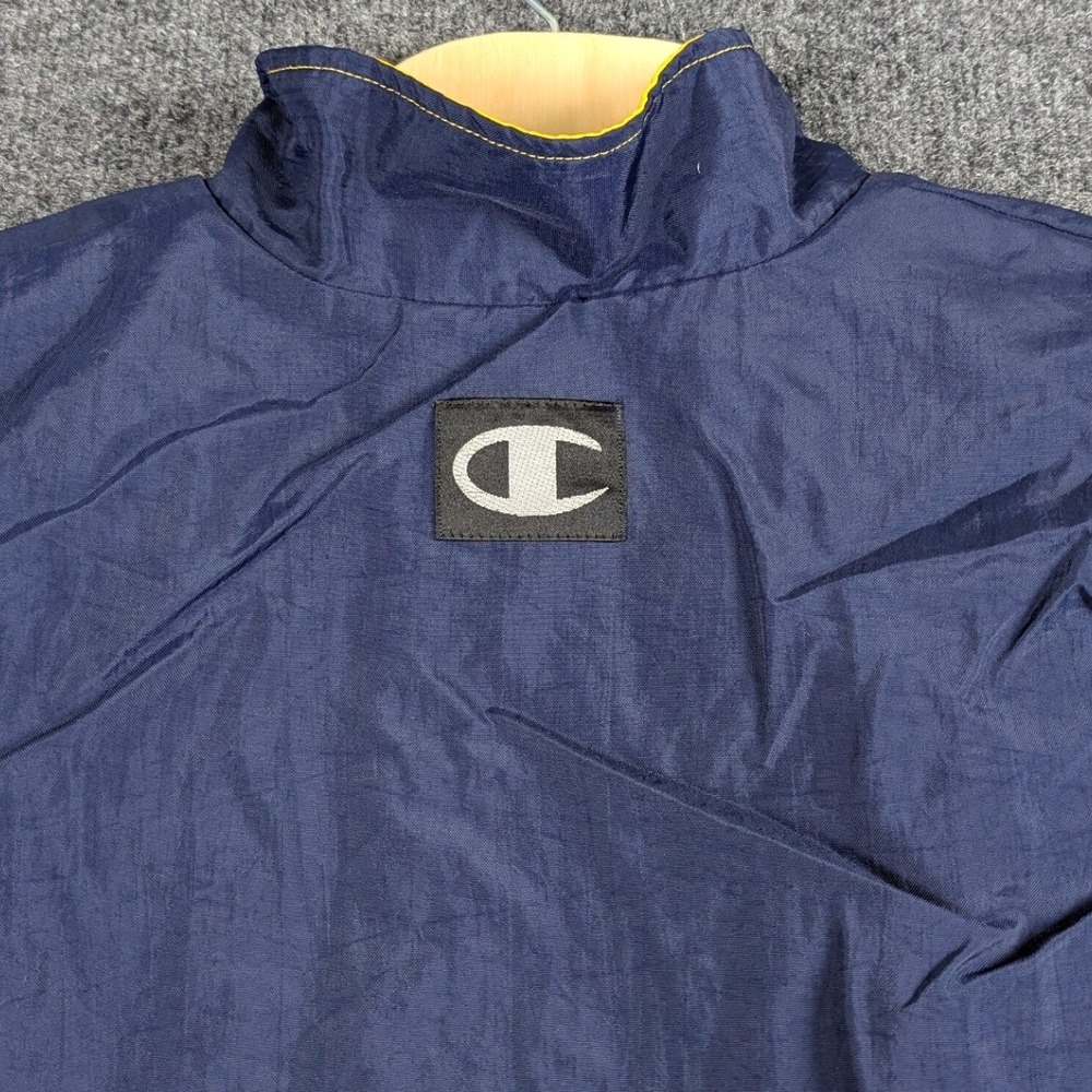 Champion Mens Half Zip Windbreaker Jacket Navy Blue Yellow Embroidered Large - Picture 9 of 15